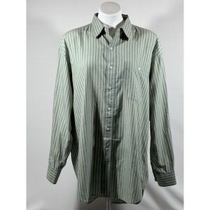 Vintage Ralph Lauren Chaps Shirt‎ Mens 17 34/35 Green Yellow Stripe Button Down